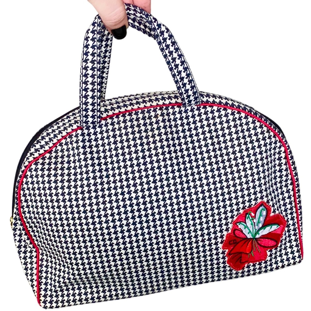 VTG Christian Dior Houndstooth Large Zip Top Handle Carry All Travel Makeup Bag